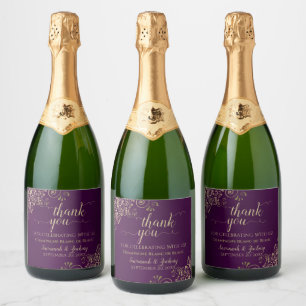 Étiquettes Pour Bouteilles De Vin Mousseux Elégante dentelle d'or sur prune violet Merci Mari