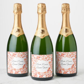 Étiquettes Pour Bouteilles De Vin Mousseux Élégante Fête de Mariage Florale Imprimée Orange