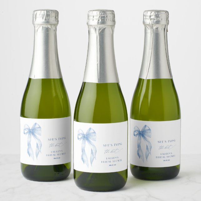 Étiquettes Pour Bouteilles De Vin Mousseux Elégante Fête des mariées en ruban bleu Dusty (Bouteilles)