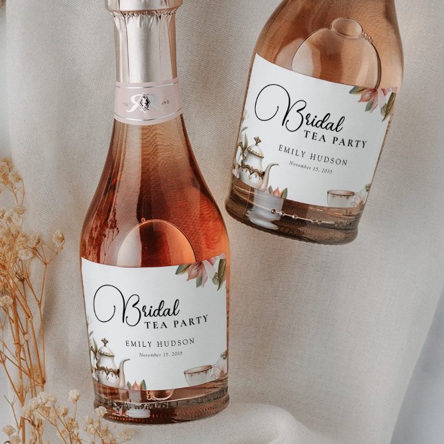 Étiquettes Pour Bouteilles De Vin Mousseux Elégante Fête des mariées Tea Party (Créateur téléchargé)