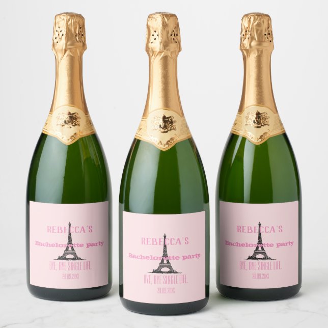 Étiquettes Pour Bouteilles De Vin Mousseux Elégante Fille Rose Paris Thème Bachelorette (Bouteilles)