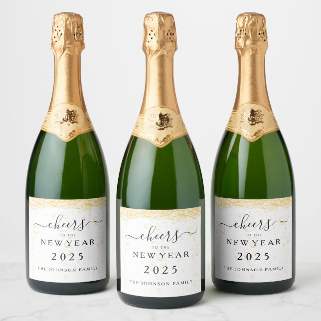 Étiquettes Pour Bouteilles De Vin Mousseux Elégante Fizz Bubbles Cheers Nouvel An Réveillon (Bouteilles)