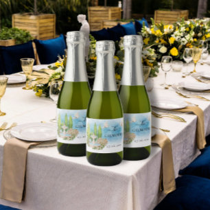 Étiquettes Pour Bouteilles De Vin Mousseux Elégante Fontaine fleurs colombes Mariage Luxe
