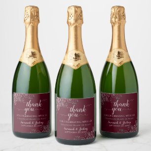 Étiquettes Pour Bouteilles De Vin Mousseux Elégante Frills Argent Merci Mariage Bourgogne