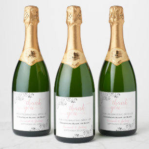 Étiquettes Pour Bouteilles De Vin Mousseux Elégante frites d'argent rose blanc Mariage Merci