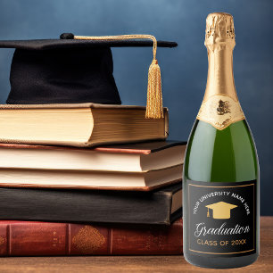 Étiquettes Pour Bouteilles De Vin Mousseux Élégante Partie de Graduation Custom Black Gold
