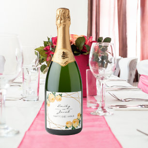Étiquettes Pour Bouteilles De Vin Mousseux Elégante Parties scintillant or Geo Orange Floral 