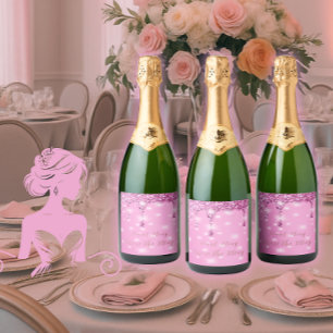 Étiquettes Pour Bouteilles De Vin Mousseux Élégante Parties scintillant rose chaud Bacheloret