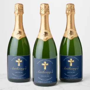 Étiquettes Pour Bouteilles De Vin Mousseux Elégante réception de première communion Croix