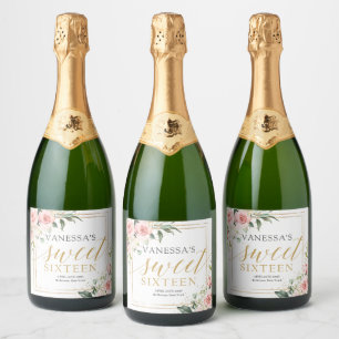 Étiquettes Pour Bouteilles De Vin Mousseux Elégante rose rousse roses eucalyptus or seize