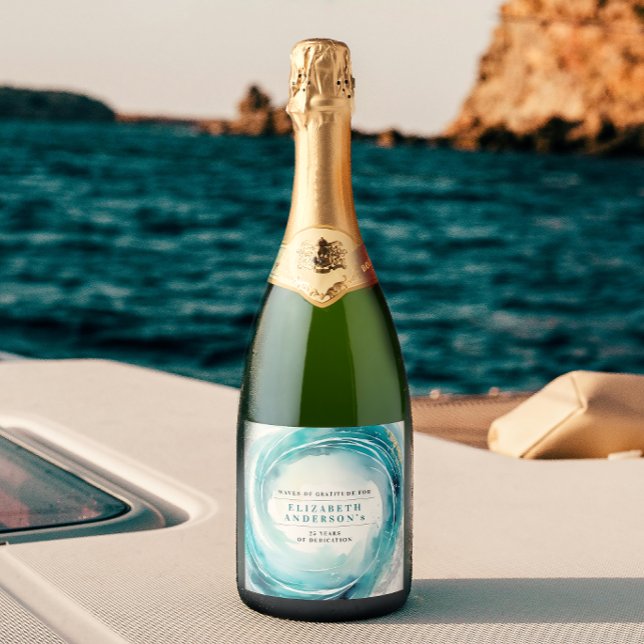 Étiquettes Pour Bouteilles De Vin Mousseux Elégante Vague Océanique Turquoise Côtière (Créateur téléchargé)