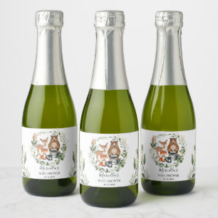 Étiquettes Pour Bouteilles De Vin Mousseux Élégante verdure Forêt de bois Bébé Animaux