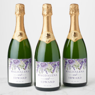 Étiquettes Pour Bouteilles De Vin Mousseux Élégantes roses lavande violettes légères Mariage