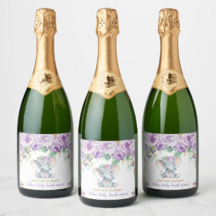 Étiquettes Pour Bouteilles De Vin Mousseux Élément Baby Shower Fleur Violet Pop the Bubbly