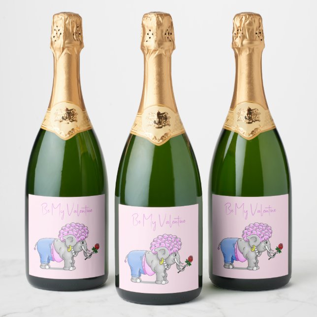 Étiquettes Pour Bouteilles De Vin Mousseux Éléphant de la Saint-Valentin (Bouteilles)