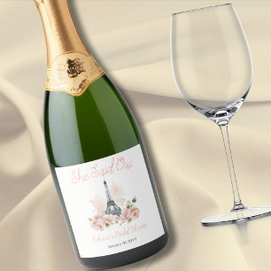 Étiquettes Pour Bouteilles De Vin Mousseux Elle a dit Oui Rose Floral Parisien Shower de Mari