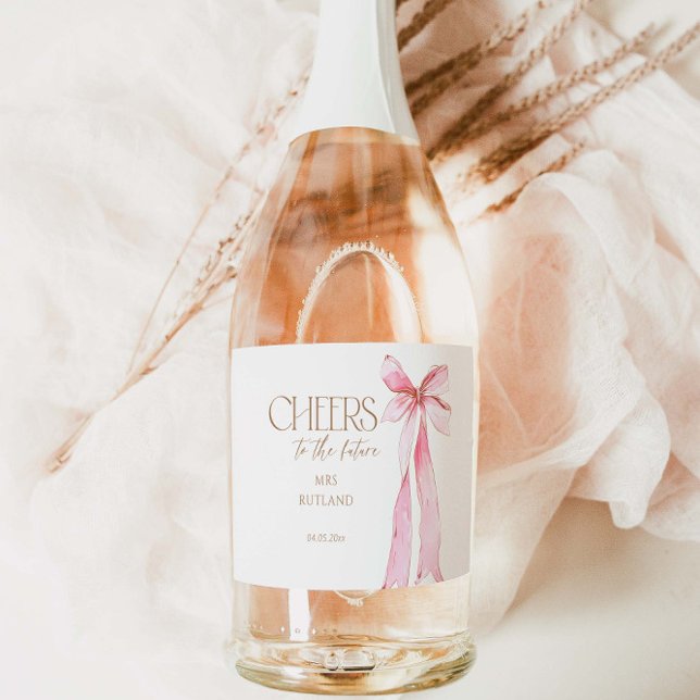 Étiquettes Pour Bouteilles De Vin Mousseux Elle noue la Fête des mariées du noeud (Créateur téléchargé)