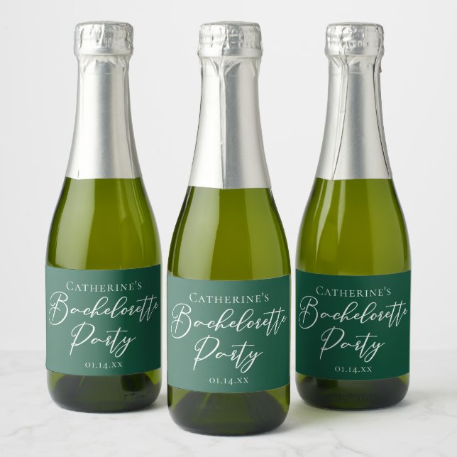 Étiquettes Pour Bouteilles De Vin Mousseux Emerald Green Bachelorette Party Personalized Mini (Bouteilles)