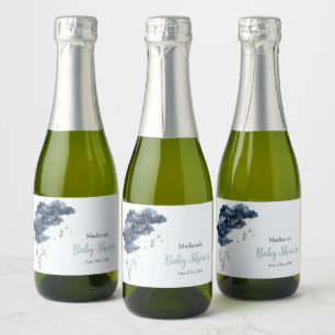 Étiquettes Pour Bouteilles De Vin Mousseux Enseigne de coin de nuage aquarelle de la marine c