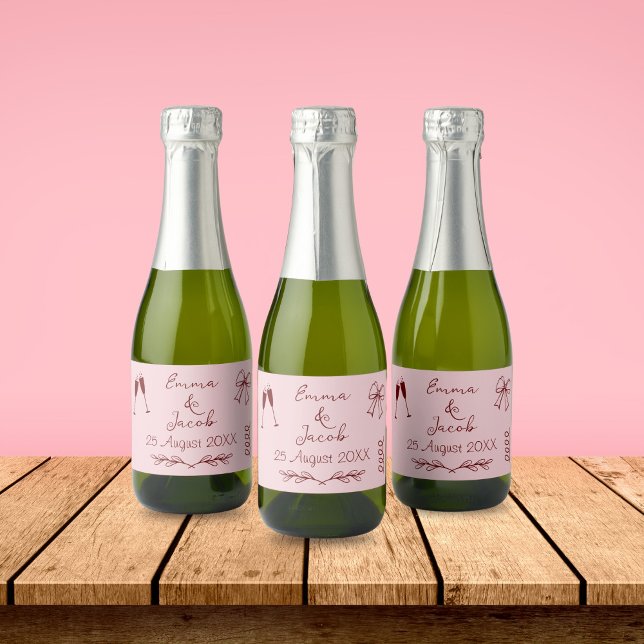 Étiquettes Pour Bouteilles De Vin Mousseux Ensemble de Étiquettes de nourriture et de boisson (Whimsical Quirky Squiggles Pink Wedding Bottle Label)