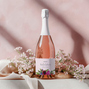 Étiquettes Pour Bouteilles De Vin Mousseux Ensemble d'étiquettes de boissons florales à l'aqu