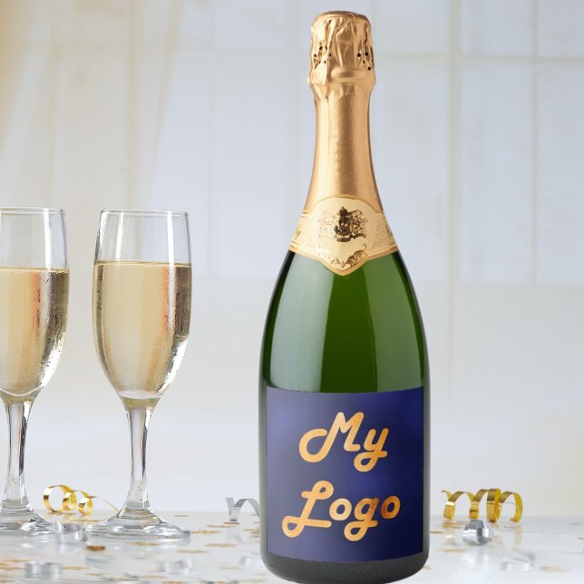 Étiquettes Pour Bouteilles De Vin Mousseux Entreprise photo logo bleu marine (Créateur téléchargé)