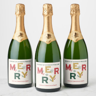 Étiquettes Pour Bouteilles De Vin Mousseux Enveloppé de joie, noué avec un joyeux Noël