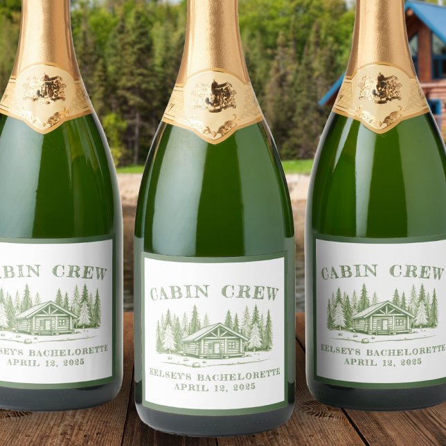 Étiquettes Pour Bouteilles De Vin Mousseux Équipe de Cabine Campagne Verte Enterrement de Vie (Cabin Crew Green Camp Bachelorette Party Sparkling Wine Label
)