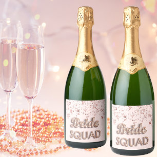 Étiquettes Pour Bouteilles De Vin Mousseux Équipe de mariée rose gold étoiles roses enterreme