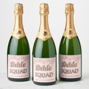 Étiquettes Pour Bouteilles De Vin Mousseux Équipe de mariée rose gold rose paillettes enterre