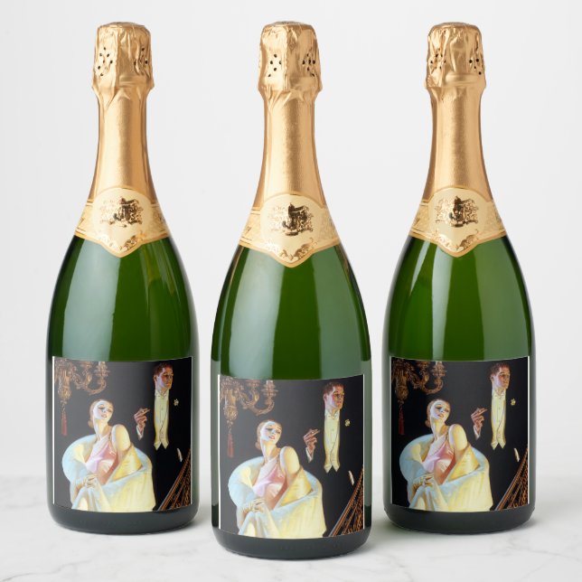 Étiquettes Pour Bouteilles De Vin Mousseux Escalier descendant en couple, 1923 par Leyendecke (Bouteilles)