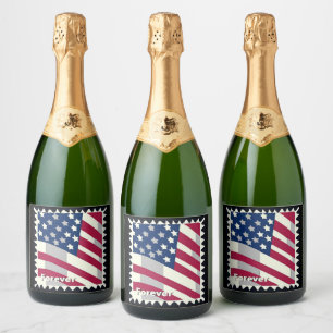 ÉTIQUETTES POUR BOUTEILLES DE VIN MOUSSEUX ÉTATS-UNIS D'AMÉRIQUE DRAPEAU FOREVER STAMP