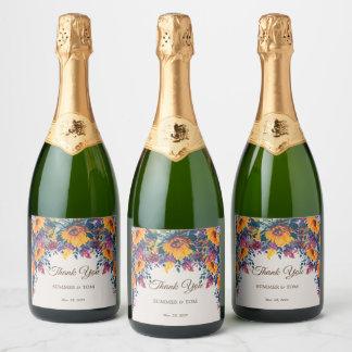 Étiquettes Pour Bouteilles De Vin Mousseux Été Floral élégant Merci