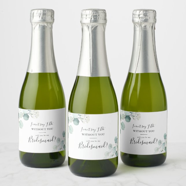 Étiquettes Pour Bouteilles De Vin Mousseux Été Green Eucalyptus Bridesmaid Proposition (Bouteilles)