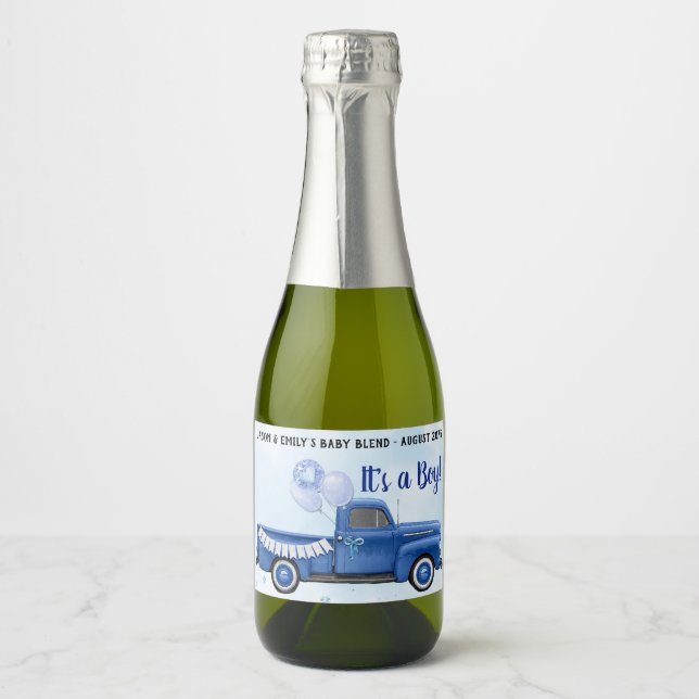 Étiquettes Pour Bouteilles De Vin Mousseux Étiquettes de vin de Mini Camion Bleu (Devant)