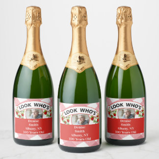 Étiquettes Pour Bouteilles De Vin Mousseux Étiquettes de vin effervescent pour 100e anniversa