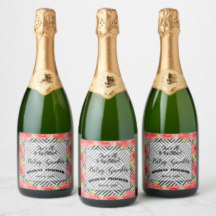 Étiquettes Pour Bouteilles De Vin Mousseux Étiquettes de vin mousseux Boxed Stripes & Roses D