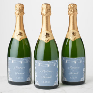 Étiquettes Pour Bouteilles De Vin Mousseux Étiquettes de vin mousseux Rustique Bleu Poussiére