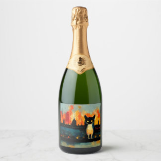 Étiquettes Pour Bouteilles De Vin Mousseux Evil Cat veut voir le monde brûler 01