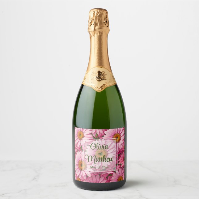 Étiquettes Pour Bouteilles De Vin Mousseux Faisceaux rose rose printanière rose pâle margueri (Devant)