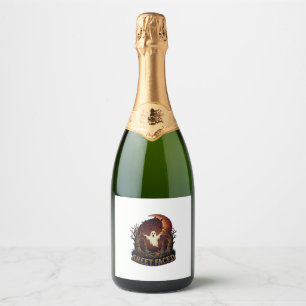 Étiquettes Pour Bouteilles De Vin Mousseux Fantôme à visage en feuille Halloween Arbres effra