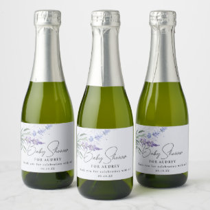 Étiquettes Pour Bouteilles De Vin Mousseux Faveur de Baby Shower à l'aquarelle moderne de lav