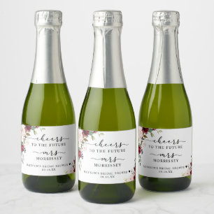 Étiquettes Pour Bouteilles De Vin Mousseux Faveur de Mariage Florale Burgundy Blush