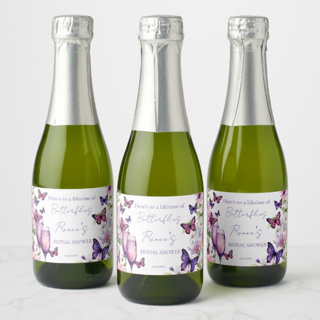 Étiquettes Pour Bouteilles De Vin Mousseux Faveurs de papillons violets pour la douche de mar (Bouteilles)
