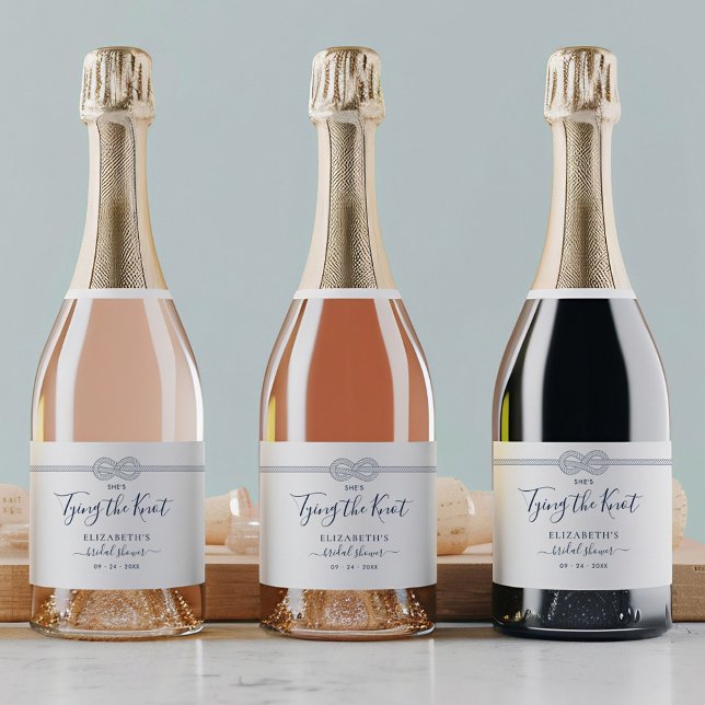 Étiquettes Pour Bouteilles De Vin Mousseux Favori de mariage nautique Tying the Knot  (Créateur téléchargé)