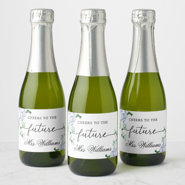 Étiquettes Pour Bouteilles De Vin Mousseux Favori de vin pétillant Mariage Hydrangea Bleu  (Bouteilles)