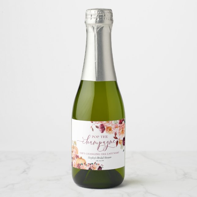 Étiquettes Pour Bouteilles De Vin Mousseux Faye Bourgogne Floral automnal Pop Le Champagne (Devant)