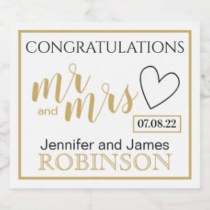 Étiquettes Pour Bouteilles De Vin Mousseux Félicitations M. Mme Custom Name Gold Mariage