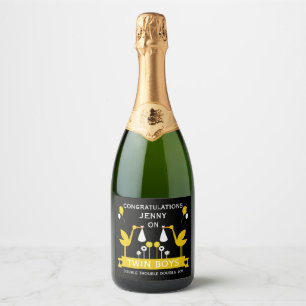 Étiquettes Pour Bouteilles De Vin Mousseux Félicitations Stalk Delivery Twin Boy