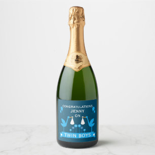 Étiquettes Pour Bouteilles De Vin Mousseux Félicitations Stalk Delivery Twin Boy